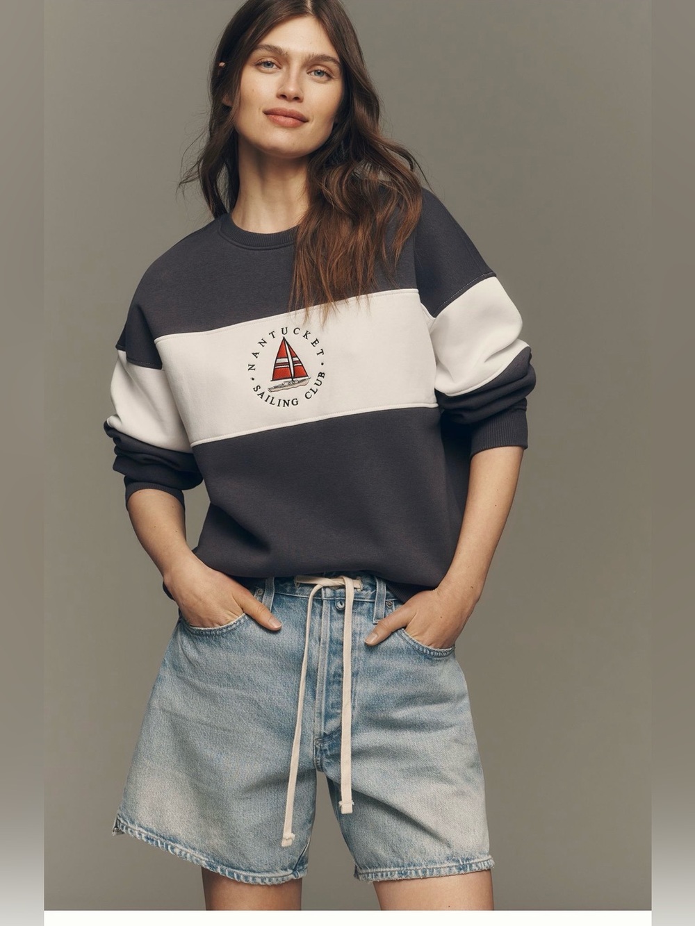 Anthropologie Nantucket Sailing Club Nautical Colorblock Sweatshirt L